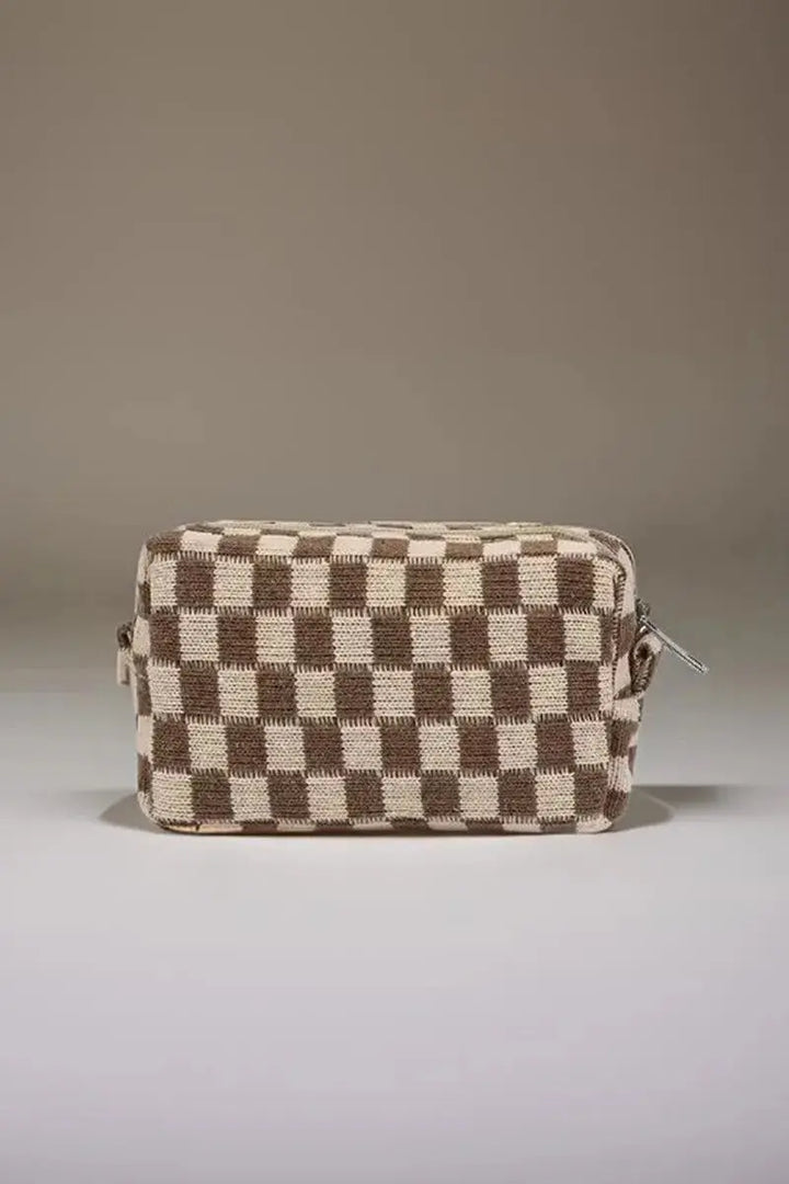 Zenana Checkered Pattern Knitted Cosmetic Pouch - Serene Crafts Hub