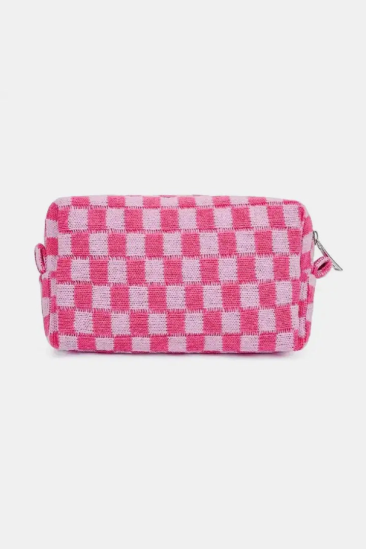 Zenana Checkered Pattern Knitted Cosmetic Pouch - Serene Crafts Hub
