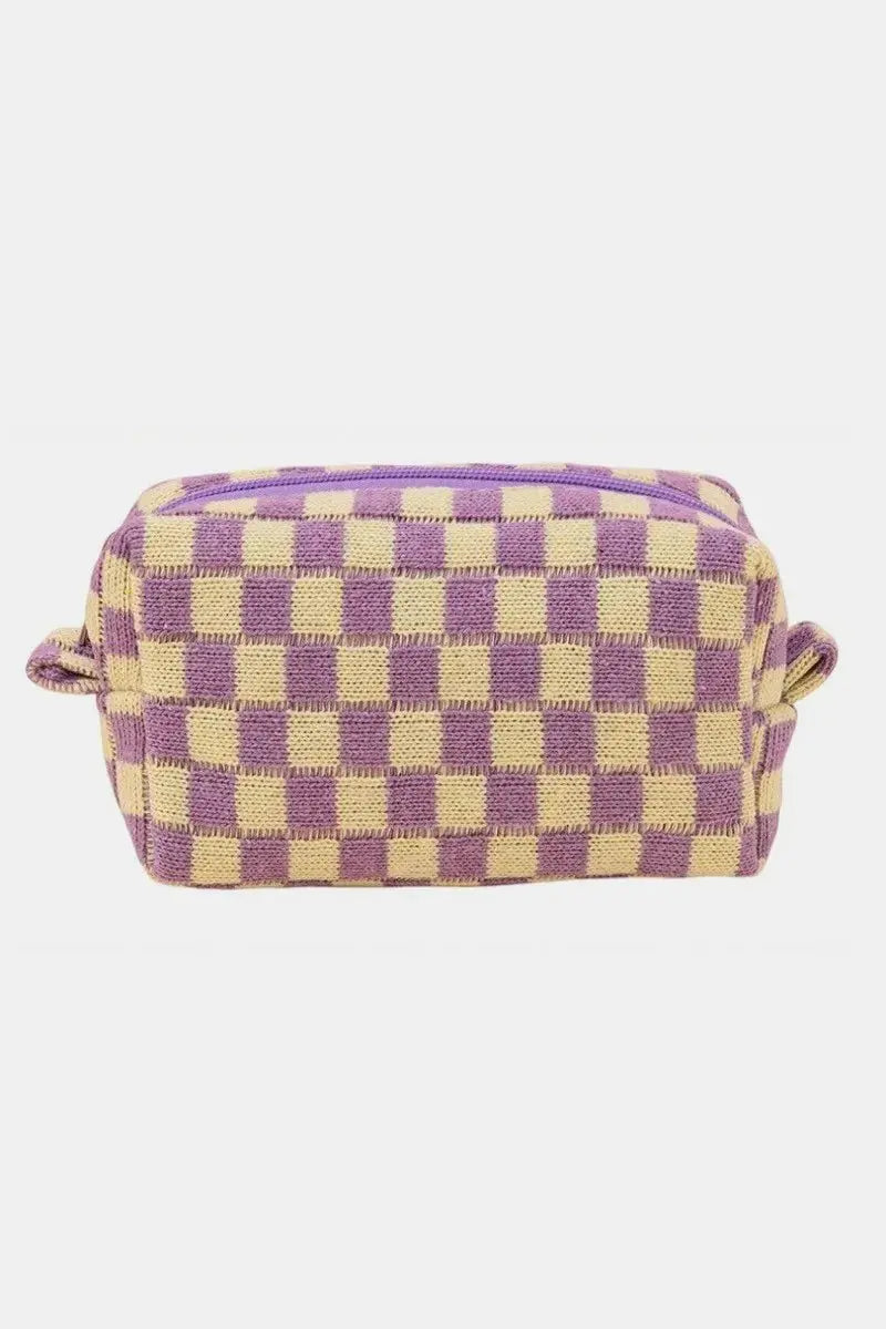 Zenana Checkered Pattern Knitted Cosmetic Pouch - Serene Crafts Hub