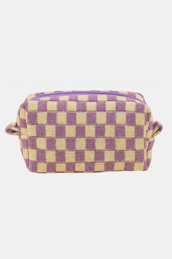 Zenana Checkered Pattern Knitted Cosmetic Pouch - Serene Crafts Hub