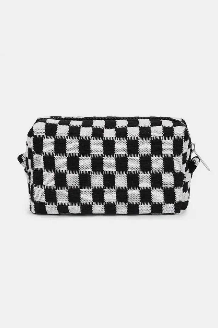 Zenana Checkered Pattern Knitted Cosmetic Pouch - Serene Crafts Hub