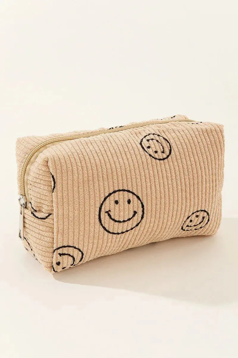 Zenana Smiley Face Corduroy Cosmetic Pouch - Serene Crafts Hub
