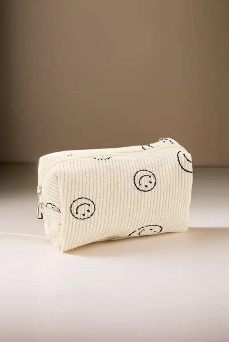 Zenana Smiley Face Corduroy Cosmetic Pouch - Serene Crafts Hub