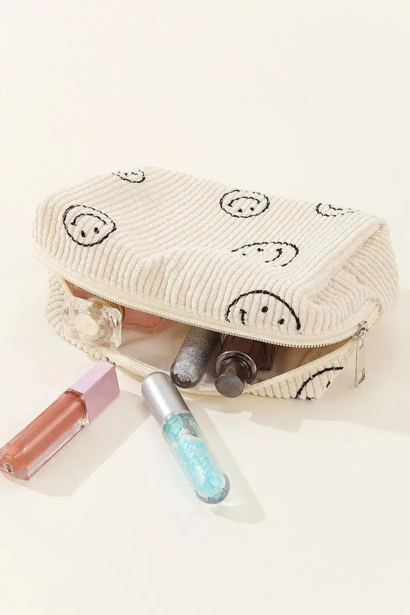 Zenana Smiley Face Corduroy Cosmetic Pouch - Serene Crafts Hub