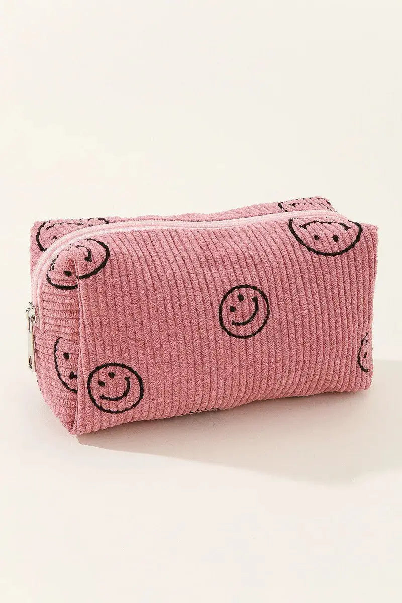 Zenana Smiley Face Corduroy Cosmetic Pouch - Serene Crafts Hub