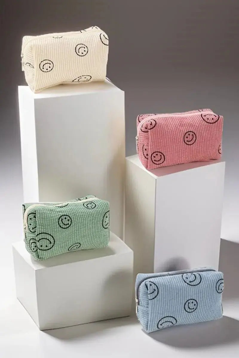 Zenana Smiley Face Corduroy Cosmetic Pouch - Serene Crafts Hub