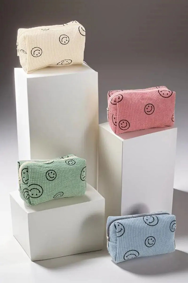 Zenana Smiley Face Corduroy Cosmetic Pouch - Serene Crafts Hub