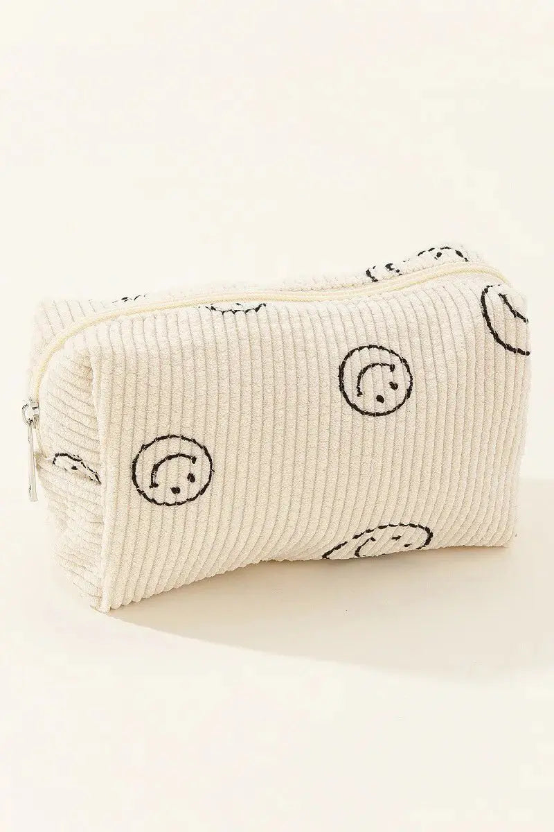 Zenana Smiley Face Corduroy Cosmetic Pouch - Serene Crafts Hub